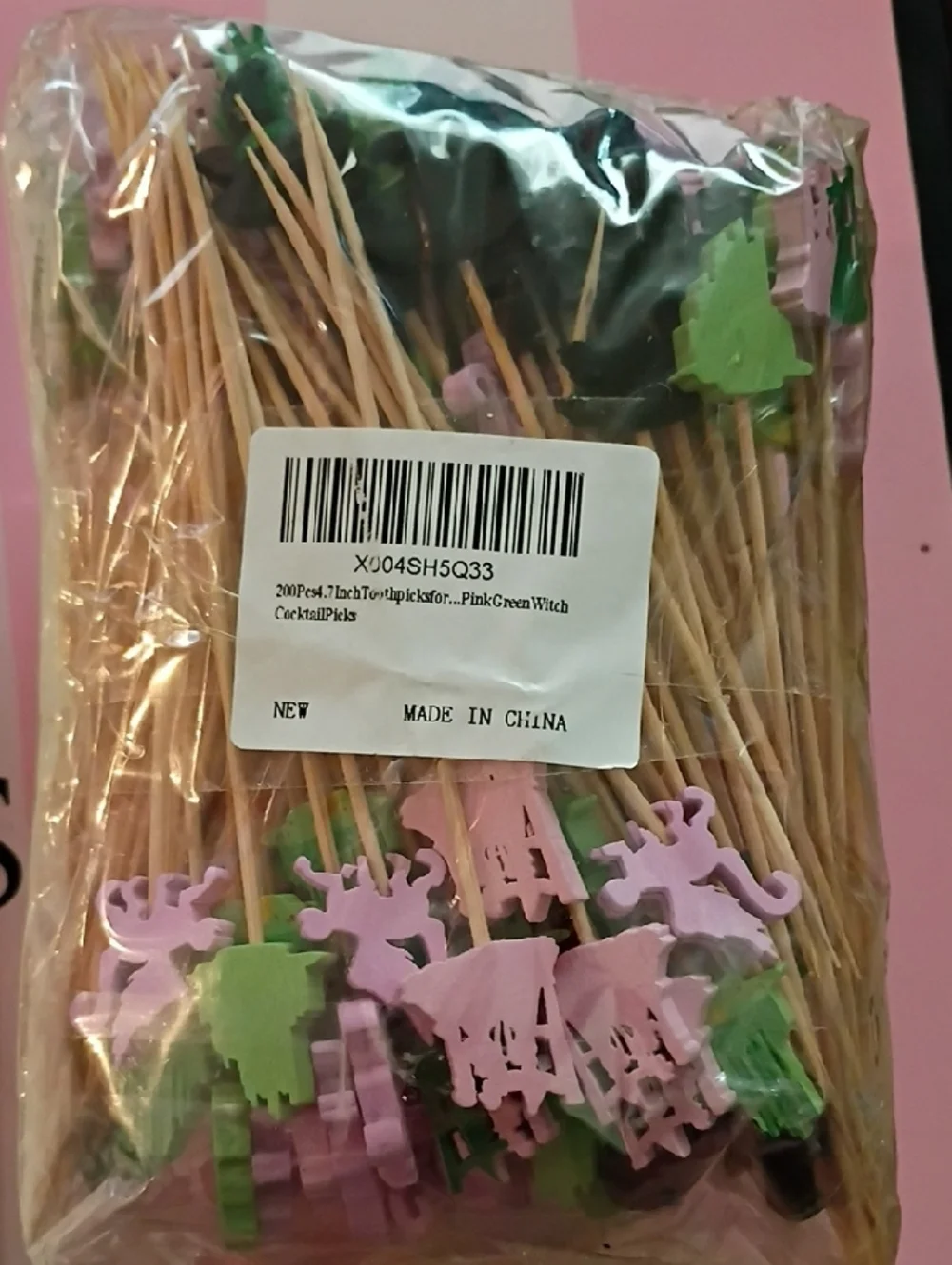 Glitter Wicked Inspired Happy Birthday Cake Topper Picks - Pink & Green